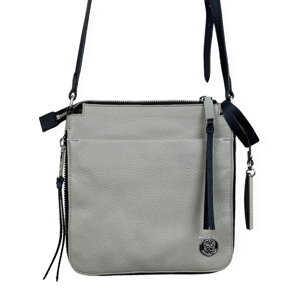 Vince Camuto Women's Crossbody Shoulder Bag Leather Long Strap Zipper Navy Blue